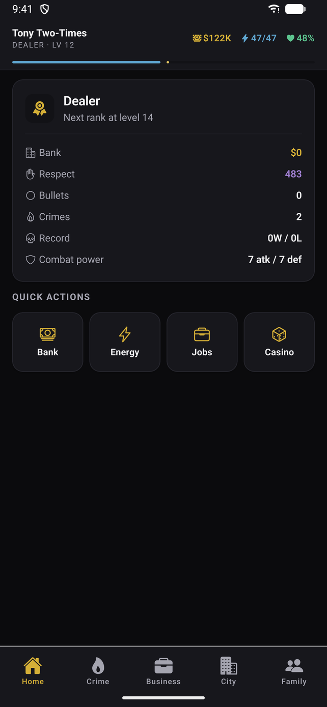 The MyMafia home screen