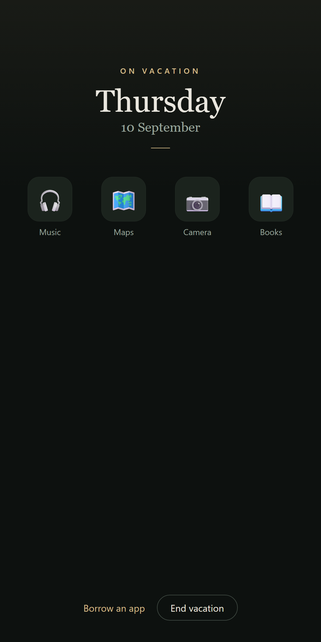 Vacation home screen with only four apps
