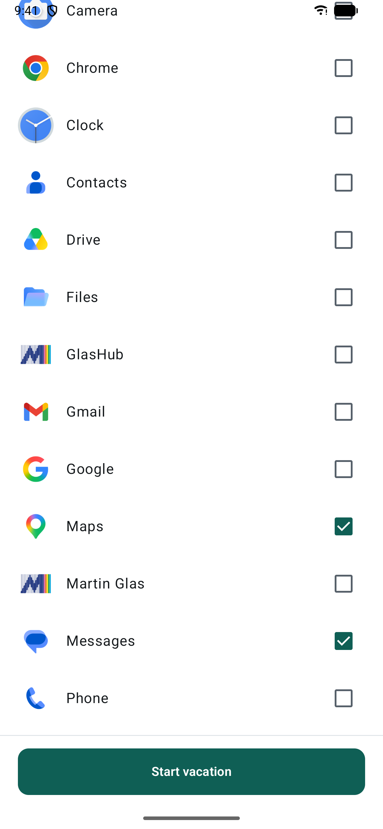 App list with two apps ticked