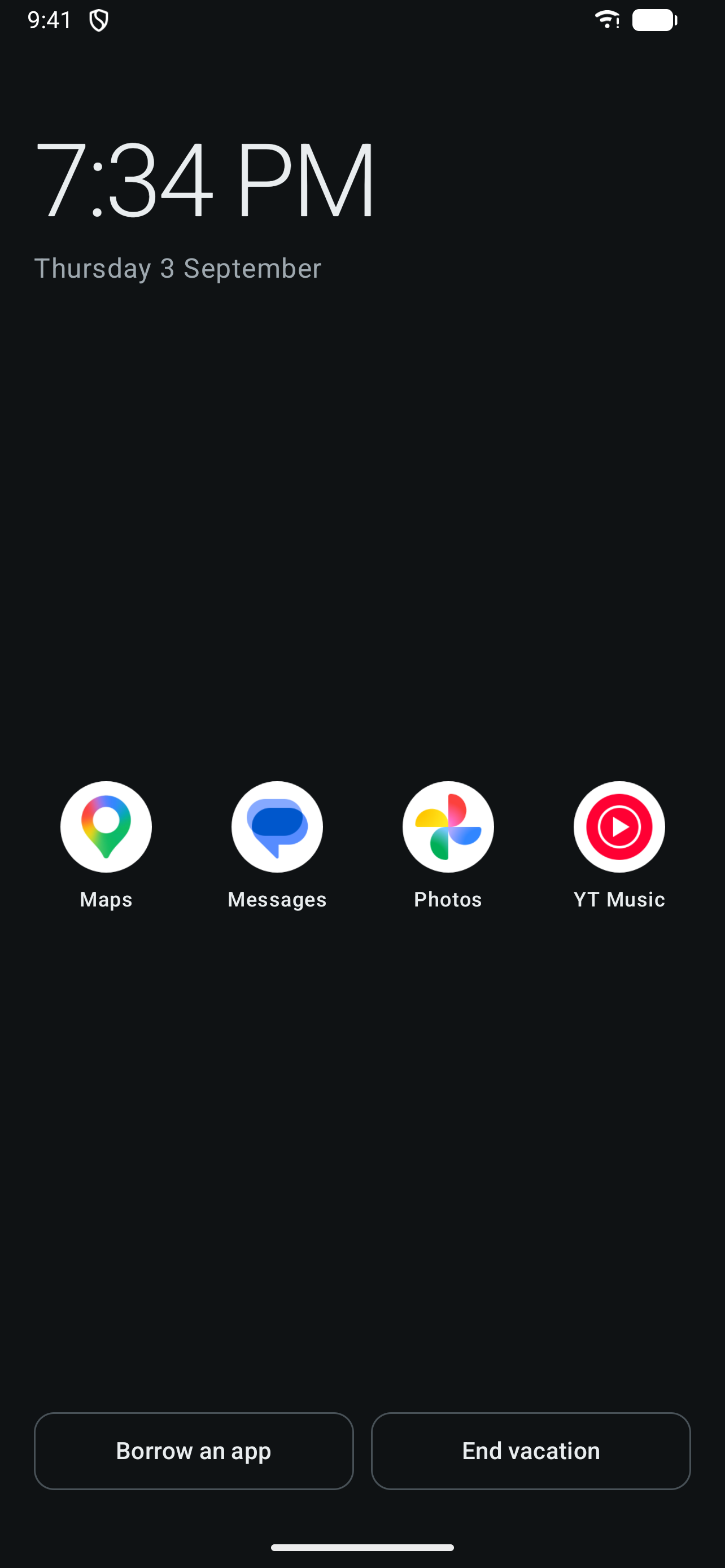 Vacation home screen in the dark theme